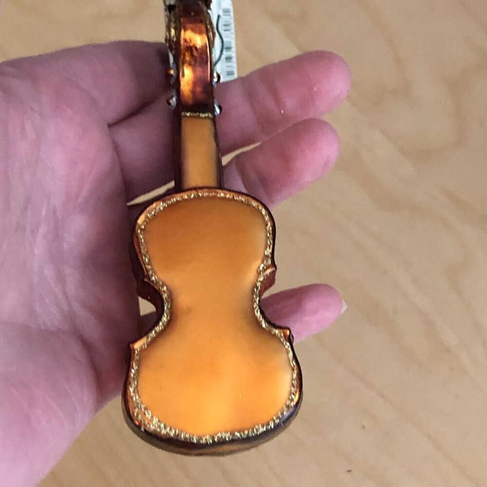 Old World Christmas Violin Gold Blown Glass Ornament 38008 New - Picture 5 of 6